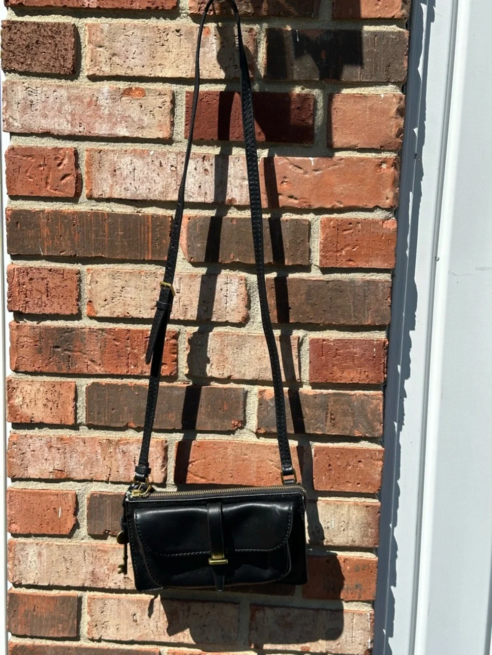 Fossil Black Ryder Small Crossbody Purse Adjust Straps Front Pocket Key Charm - Picture 2 of 16